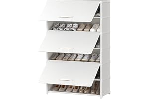 UNITSTAGE Shoe Rack, 7 Tier Shoe Storage Cabinet with Door 28 Pair Plastic Shoe Shelves Organizer for Closet, Entryway, Hallw