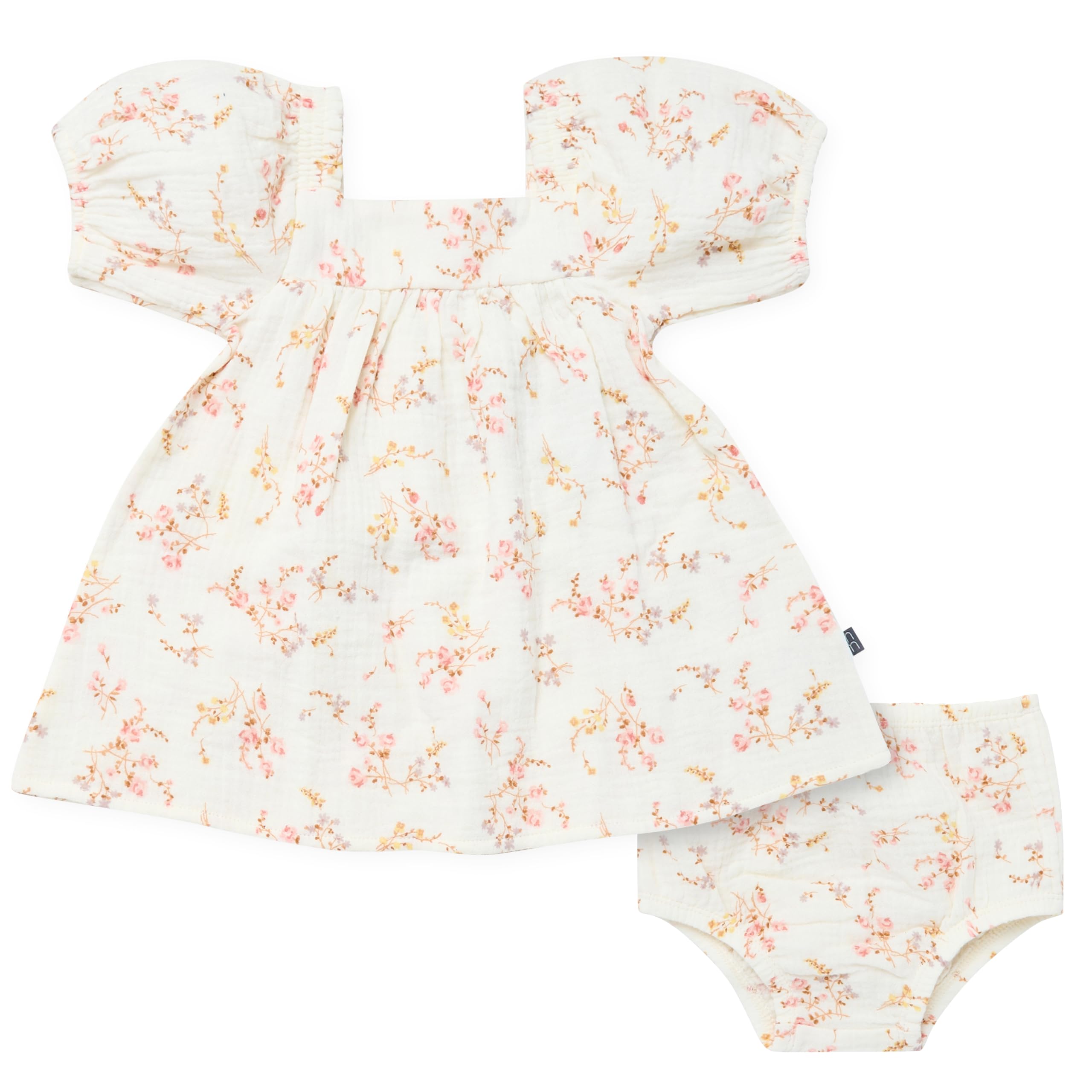 Photo 1 of Modern Moments by Gerber Baby Girl's 2-Piece Puffed Sleeve Dress & Diaper Cover Set, Ivory Bunches Floral