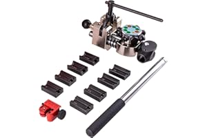 Amerbm Professional Brake Line Flaring Tool, 45 Degree Set, Single Double and Bubble Flares Tool Kit for Steel, Copper Tube