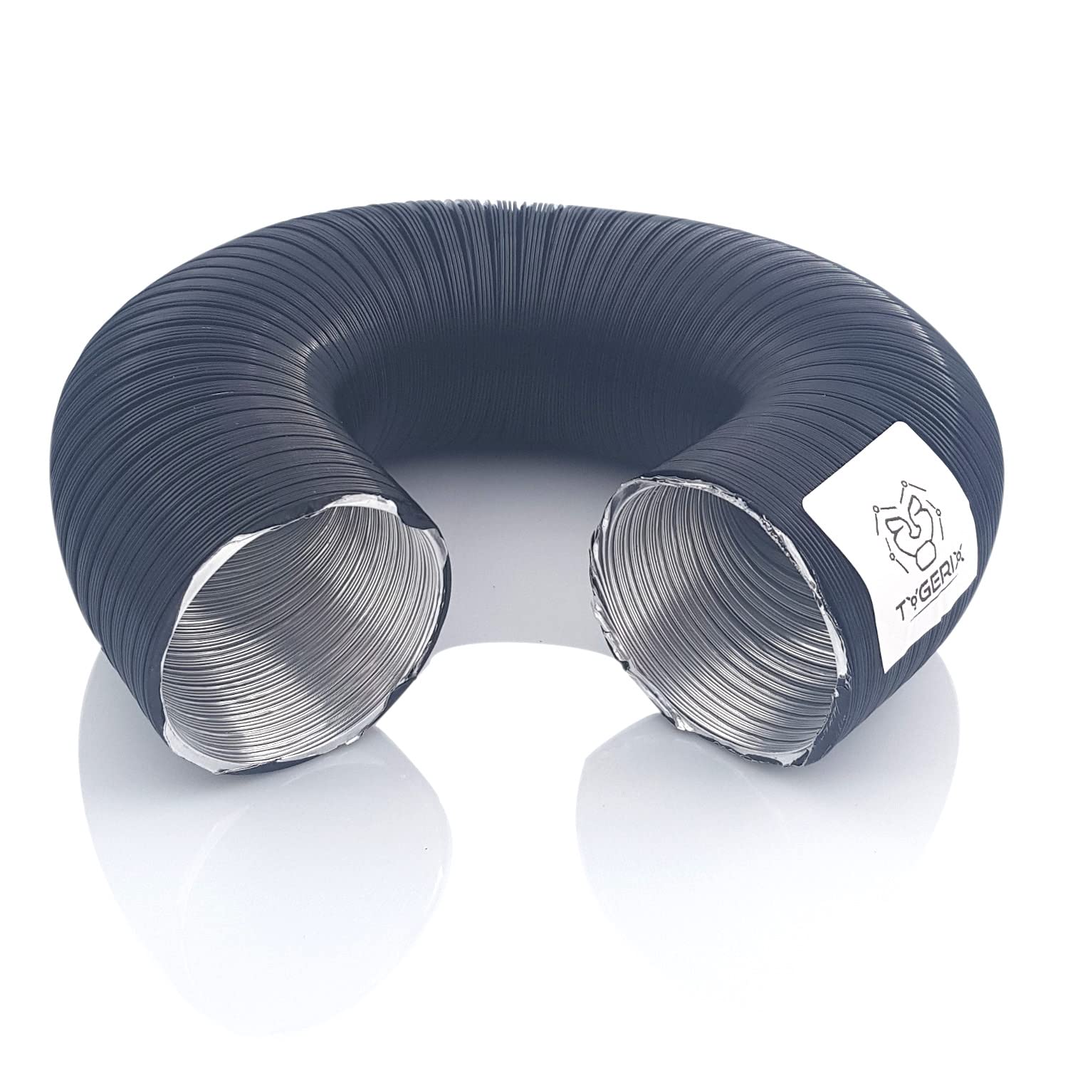 TYGERIX® DN 60 mm / 6 cm / 2 3/8" (2.375 inch) Aluminum Flexible Hose | Black | Extendable to 1.2 Meters | 250 °C (482 °F) Heat Resistant | Corrosion Resistant | Greater Thickness | Certified