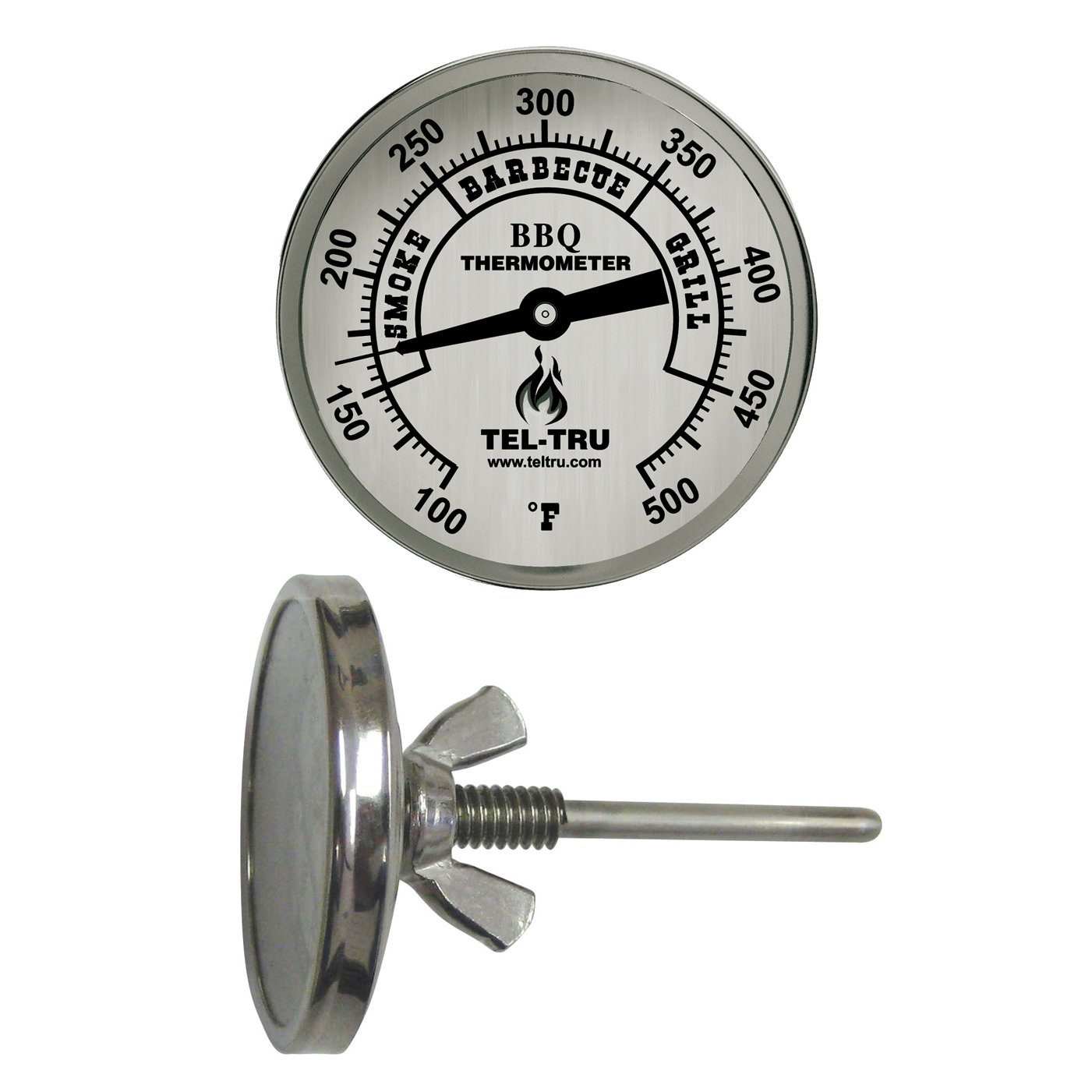 Tel-Tru BQ225 Barbecue Thermometer, 2 inch aluminum dial, 2.5 inch stem, zones