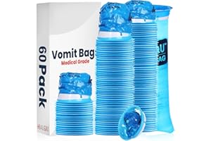 Healqu Hospital Vomit Bags - 60 Pack 1000ml Car Throw Up Bag - for Airsick Travel & Motion Sickness - Leak Resistant Medical Grade Puke Bag - Disposable Barf Bags Throw Up, Nausea