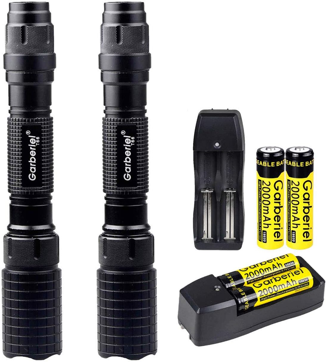 2 Sets 4000 Lumens 5 Modes LED Flashlight and Battery & Charger USA, High Lumens Flashlights, Flashlight Rechargeable - - 
