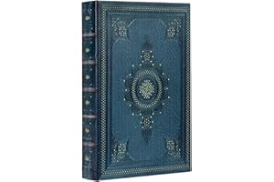 DROFELY Decorative Book Box Vintage Style Fake Book Dark Blue Faux Leather Embossing Book Box,Decorative Wooden Storage Box 2