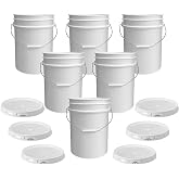 ePackageSupply 5 Gallon Bucket - Food Grade w/Lid BPA-Free, 6 Pack - White | Airtight Gasketed Tear Strip Lid, Heavy-Duty 90 Mil HDPE Plastic Pail, Bulk Storage, Food Safe Durable Container, Made in USA