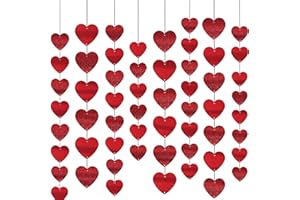 AMENON 90 Hearts Valentines Day Heart Banner Decorations Felt Red Heart Shape Hanging String Garland Party Decor Valentines Day Decor for Wedding Anniversary Birthday Home Valentines Party Supplies(15 Pcs)