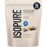 Isopure Low Carb Natural Whey Isolate Protein Powder, Vanilla Bean 1 LB | 25g Protein Per Serving, 100% Whey Protein Isolate, Gluten Free, with Added Vitamins, 5 or Less Ingredients