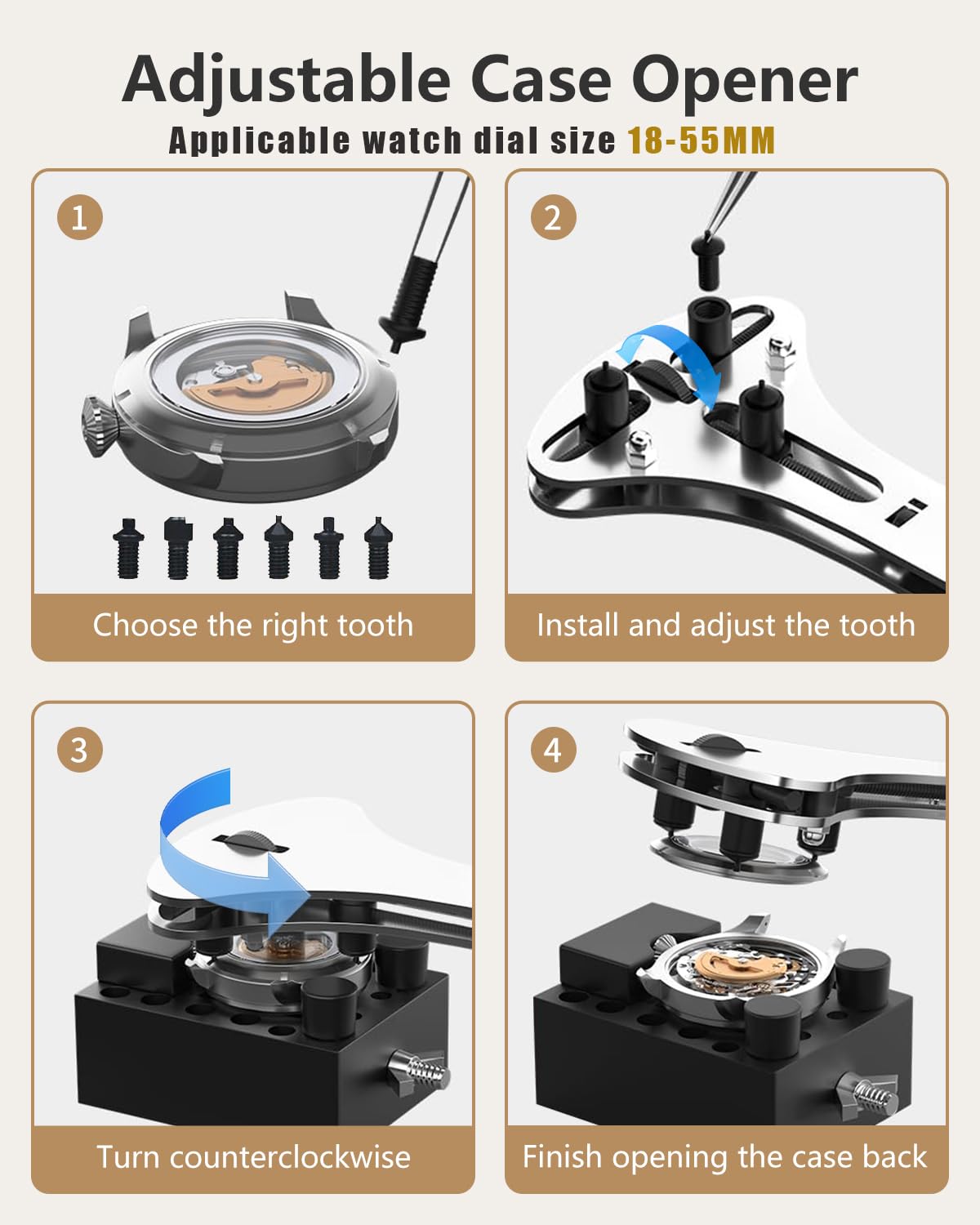 EasyTime Watch Repair Kit, Watch Link Removal Tool, Watch Band Adjustment, Including Watch Back Case Opener, Spring Bar, Operation Manual, Suitable for Battery Replacement and Strap disassemble