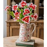 Retro Rustic Large Ceramic Vase with Handle, Distressed Farmhouse Pitcher for Home, Ideal Shelf Decor, Colorful Daisy Floral Vase for Living Room Bedroom Office Table Centerpiece Decorations 9 Inch