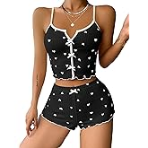Hilinker Womens Graphic Pajama Set Summer Cute Crop Cami and Shorts Ribbed 2 Piece Lounge Sets
