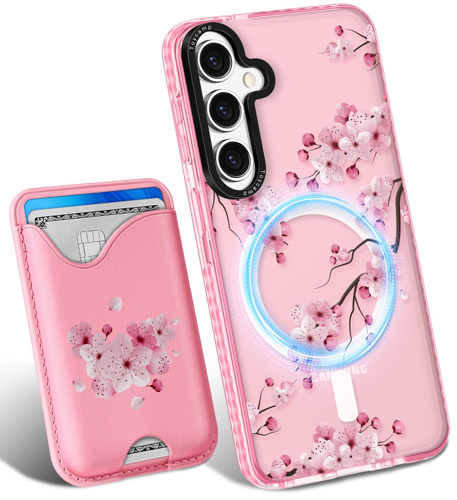 Toycamp for Samsung Galaxy S24 Plus Case - Compatible with Magsafe Credit Card Holder Wallet Magnetic Cute Women Teen Girls Kawaii Girly Unique Flower Design Phone Cover ffor Galaxy S24 Plus