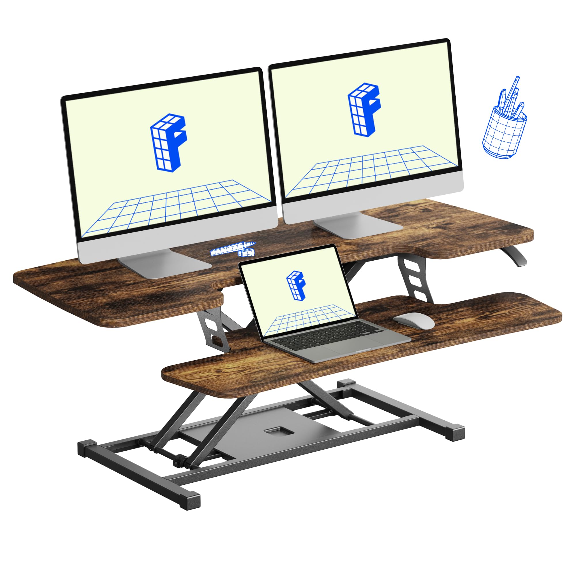 FLEXISPOT FLXISPOT 42-inch Standing Desk Converter, Sit to Stand Dual Monitor and Laptop Workstation with Wide Keyboard Tray, Rustic Color Image