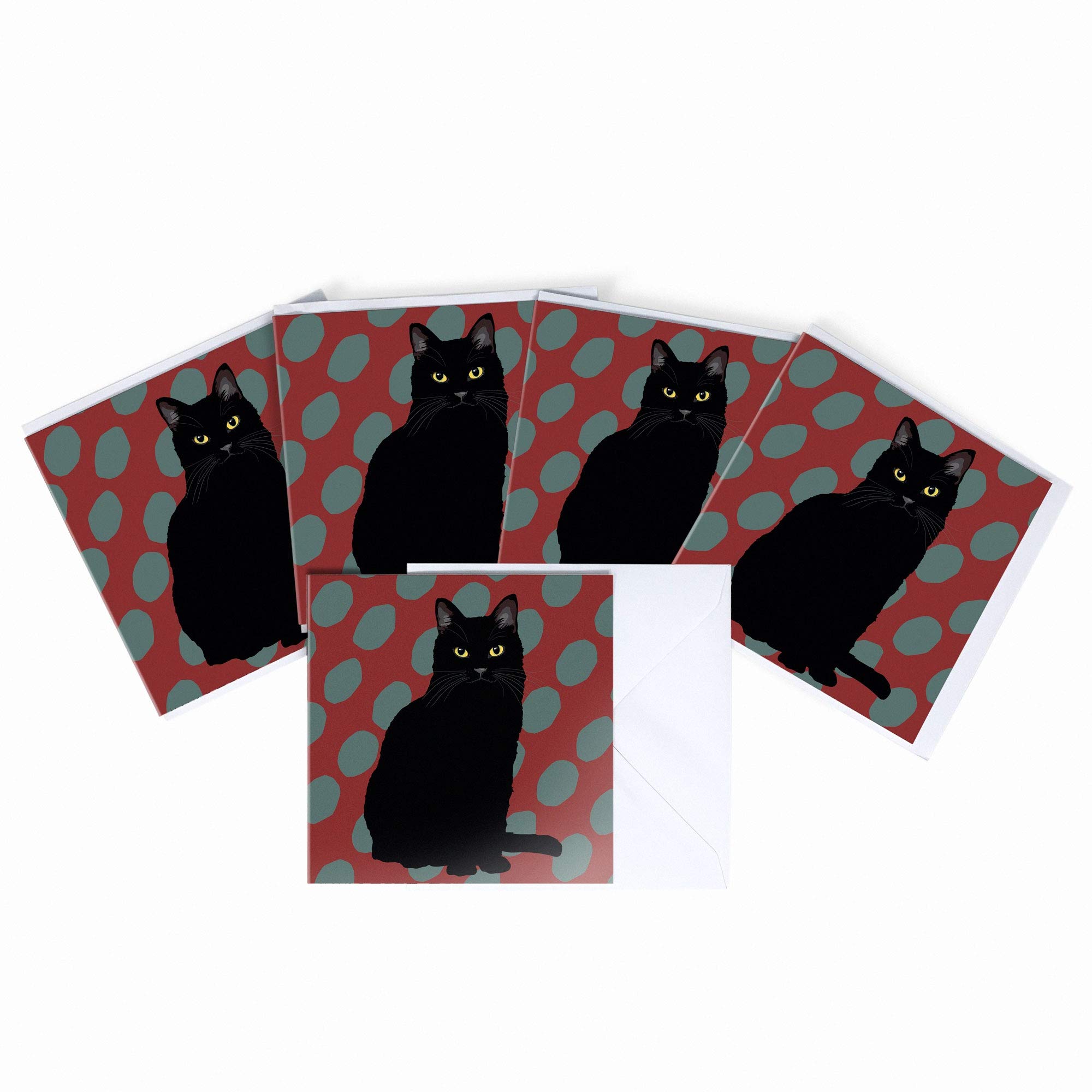 Black Cat Blank Greeting Card by Leslie Gerry - Pack of 5 Multipack
