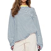 Lacozy Womens Striped Sweatshirt Oversized Crew Neck Color Block Long Sleeve Shirt Loose Fit Tops Fall Fashion