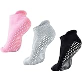 NEWCHAO Grip Non Skid Anti Slip Socks for Women and Men,3 Pairs Unisex Socks for Yoga Home Workout Barre Pilates Pregnancy
