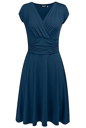 Zeagoo Damen V-Ausschnitt Wickelkleider Sommerkleider Partykleider Asymmetrischer Saum Festliche Kleider Abschlusskleider Ärm