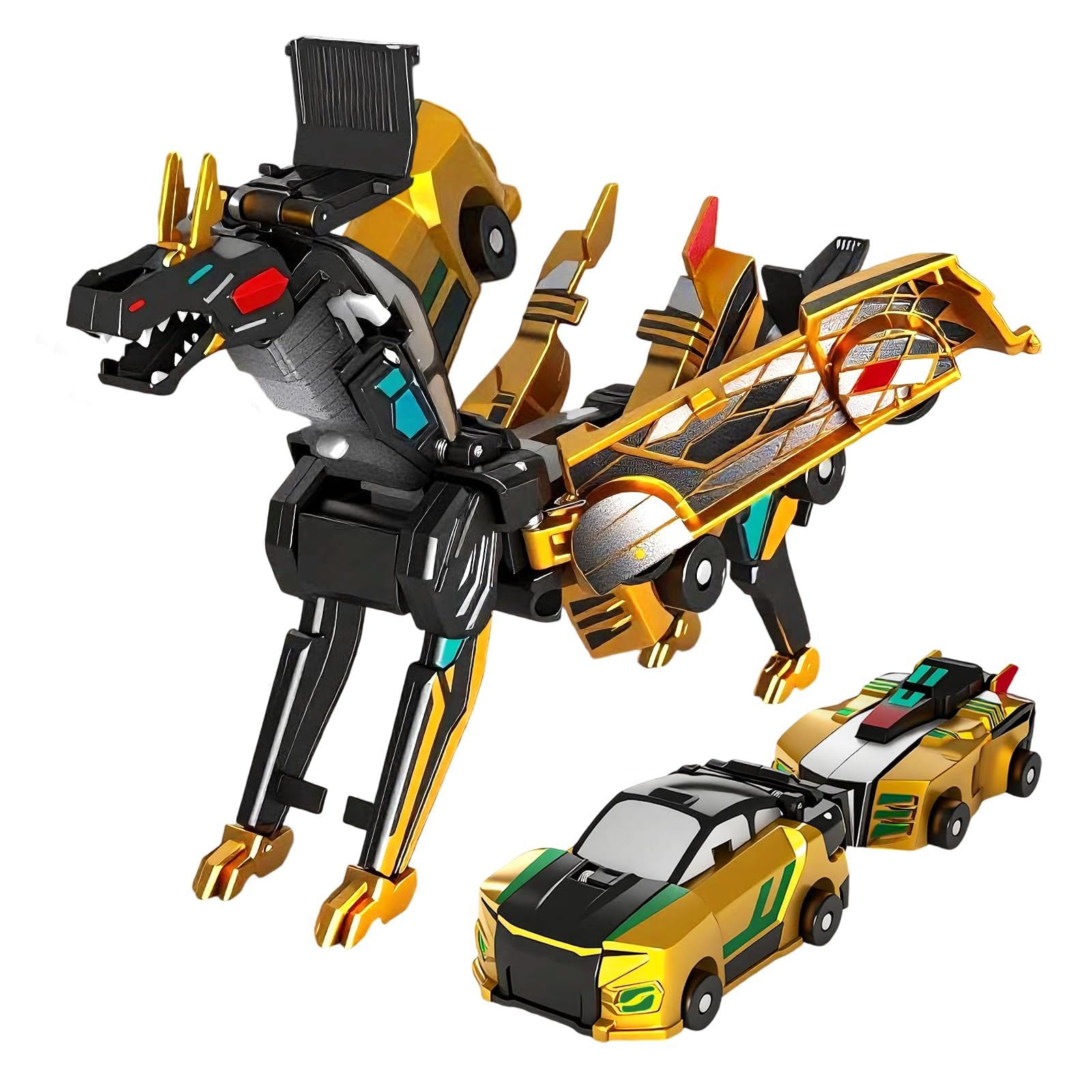 Magnetic Transforming Car,2 In 1 Collision Deformation Cars,Collision Transforming Dinosaur Car Toy,Magnetic Cars Transformer Toys,Car Toys for 2 3 4 5 6 7 8 Years Old Boys and Girls Kids (Gold)