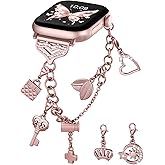 DaQin Stylish Metal Band for Apple Watch Bands Women 40mm 41mm 42mm 44mm 45mm 46mm 38mm, Bling Dressy Apple Watch Band Charms Bracelet Designer Strap for iWatch Series 11 10 9 8 7 6 5 4 3 2 1 SE