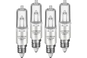 Lachesan JDE11 120v 75w, E11 Halogen Bulb（Replacement E11 Led Bulb） T4 Mini Candelabra Base, 2700K Warm White Dimmable for Chandeliers, Ceiling Fan, Table Lamps, Cabinet Lighting, 4 Pack