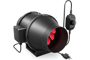 iPower Inline Duct Fan 4 Inch 200 CFM with Variable Speed Controller, Exhaust HVAC Blower for Grow Tent, Basement, Greenhouse, Attic, Black