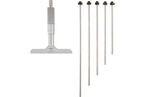 Mitutoyo 129-109 Vernier Depth Gauge, Interchangeable Rods, Micrometer Type, 0-50mm Range, 0.001mm Graduation, +/-0.0027mm Accuracy, 63.5mm x 16mm Base, 2 Rods