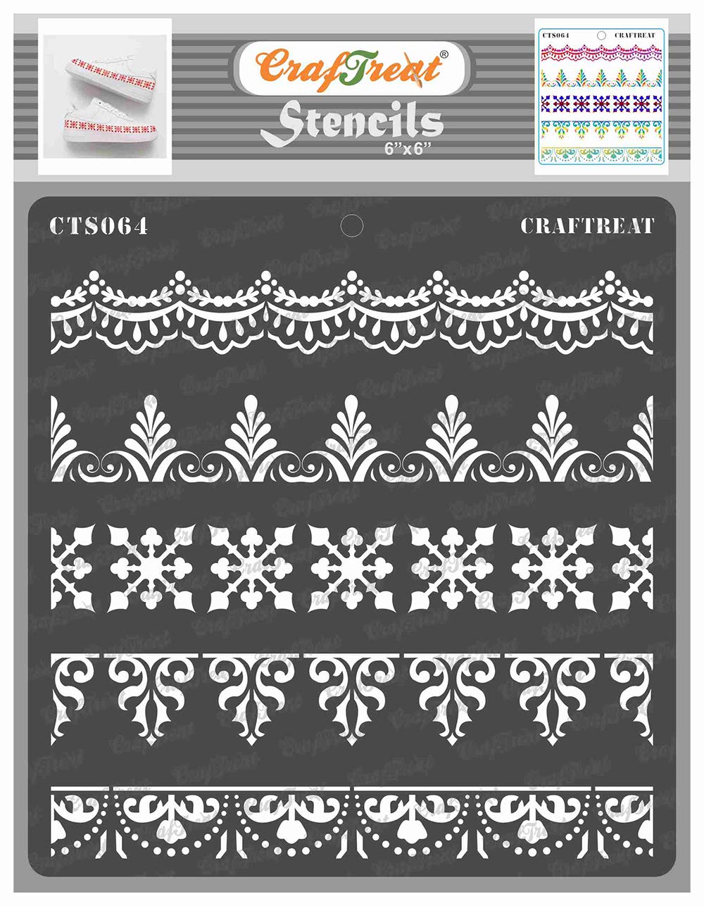 CrafTreat Reusable Ornate Border Stencils for Painting on Wood, Canvas, Paper, Fabric, Floor, Wall and Tile - Ornate Borders - 6x6 Inch Each - DIY Art and Craft Stencils