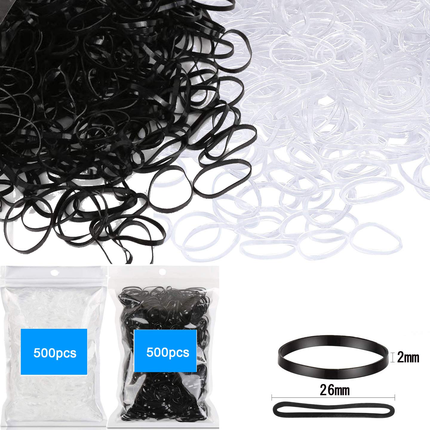 1000 Pcs Rubber Bands 500 Pcs Black And 500 Pcs White Rubber Bands