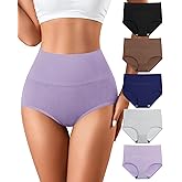 J-pone Womens Underwear Cotton High Waisted Strech Soft Full Coverage Briefs Ladies Postpartum Panties 5 Pack