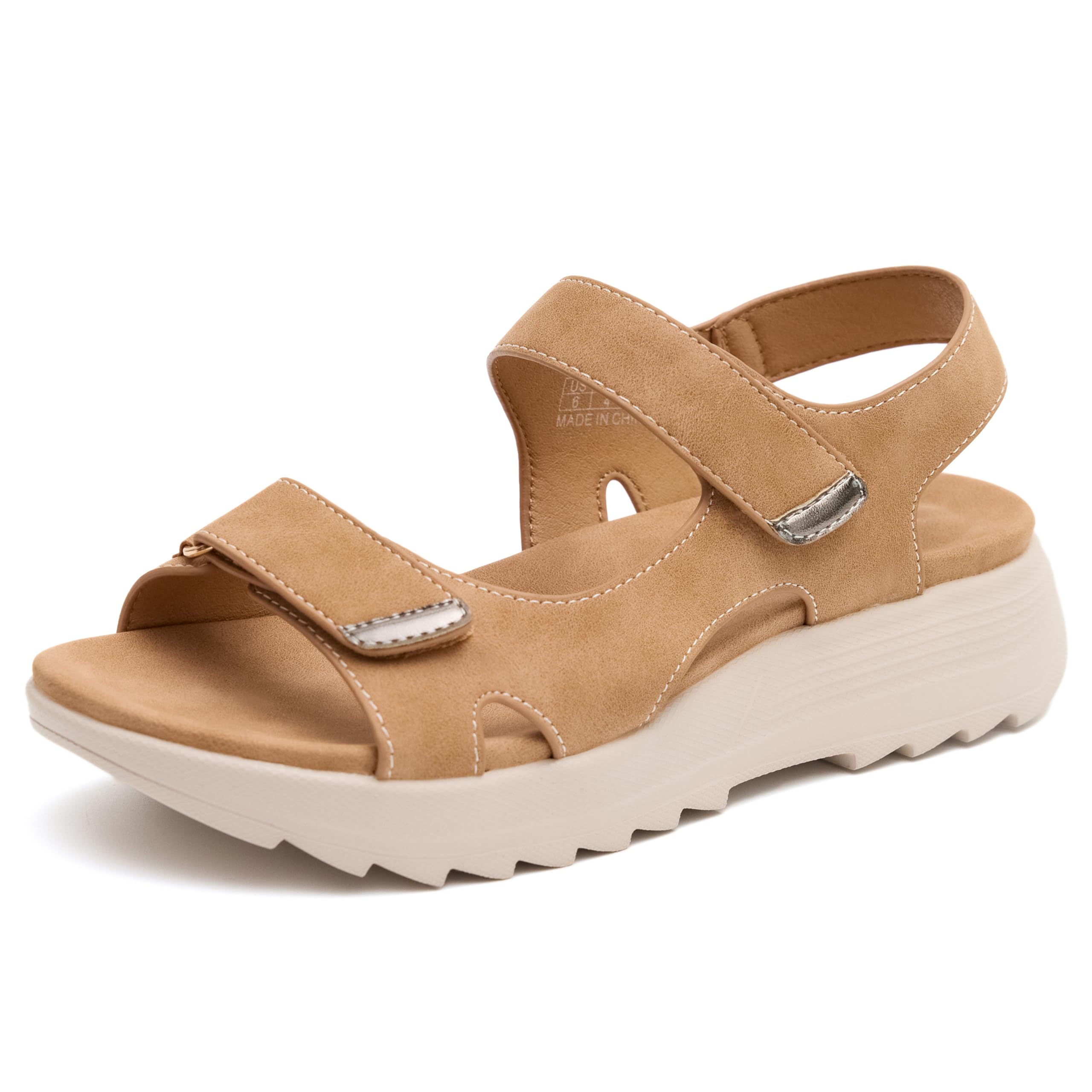 Wondamo Womens Hiking Sandals Comfortable Lightweight Sport Outdoor Sandals with Arch Support Summer Athletic Walking shoes for Beach Sport Vacation,Khaki,7 US Women