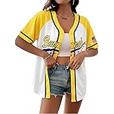 Baseball Jersey Women Game Day Shirt Baseball Player Graphic Tees Button up Short Sleeve Fan Tops