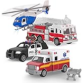 Driven by Battat – 4-Pack of 7 Construction & Utility Toy Trucks – Includes Cement Mixer, Telehandler, Garbage, Tow & Fire Tr