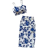 SOLY HUX Women's 2 Piece Skirt Sets Floral Cami Crop Tops and Drawstring Split Skirt Summer Vacation Outfits