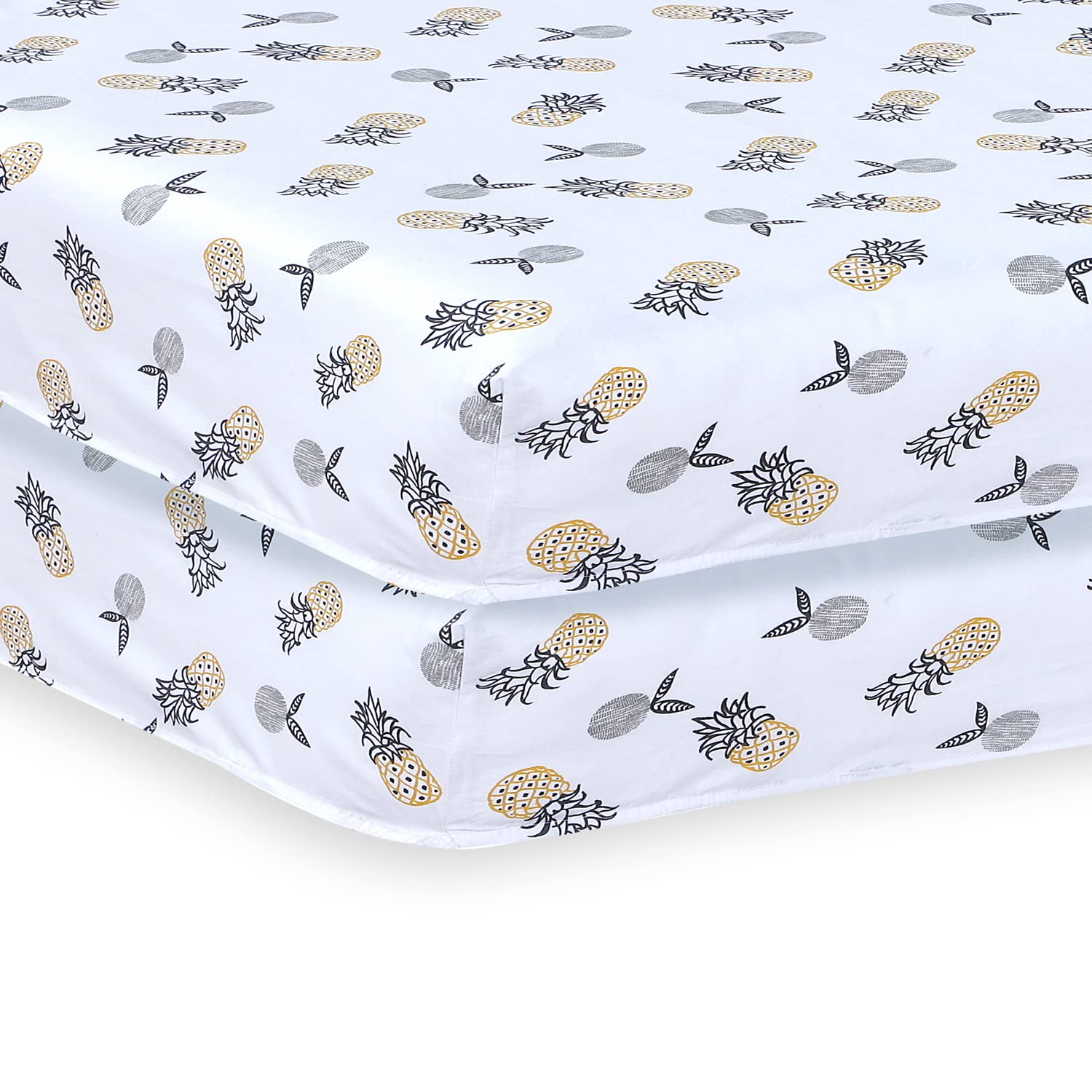 Indus Textiles 2 Pack Cot Bed Fitted Sheets Easy Care Soft and Dureable, Pineapple - 60 x 120 cm