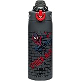 Zak Designs Marvel Spider-Man Sage Kids Water Bottle For School or Travel, 19oz Stainless Steel Water Bottle With Straw, Handle, and Leak-Proof, Pop-Up Spout Cover (Miles Morales)