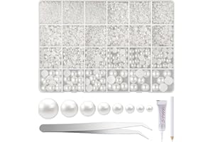 NACHLYNN 12000 Pcs Flat Back Pearl 8 Sizes Flatback Pearl Beads Half Pearl Bead Half Round Pearls for Crafts Embellishment Shoes DIY Phone Case Making