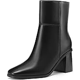Dumjey Women Ankle Boots Square Toe Chunky Heel Booties Mid Stacked Heels Fashion Dress Short Boots with Zips