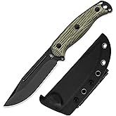 Kizer Ursa Major Fixed Blade Knife, 4.43" D2 Blade Hunting Survival Knives with Ergonomic Green Micarta Handle, Full Tang Camping Knives with Sheath & Hexagon Hole for Outdoor Activities, 1082M1