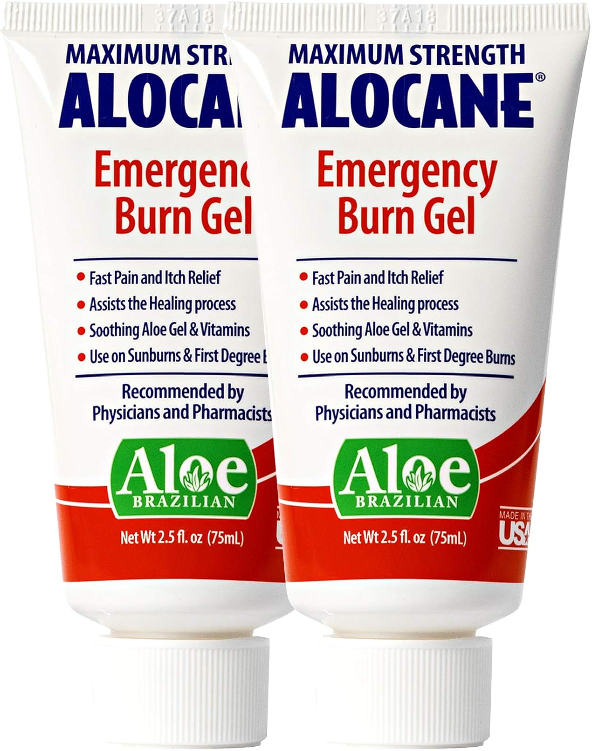 Alocane® Emergency Burn Gel, 4% Lidocaine Max Strength Fast Pain Itch Relief for Minor Burns, Sunburn, Kitchen, Radiation, Chemical, First Degree Burns, First Aid Treatment Burn Care 2.5 Fl Oz, 2 Pack: Health & Personal Care