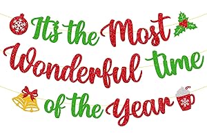 LEVVCIRKI It's the Most Wonderful Time of The Year Banner Merry Christmas Party Decorations with Christmas Holly Berries Bell Hot Cocoa Coffee Cup Sign for Holly Jolly Winter Party Supplies