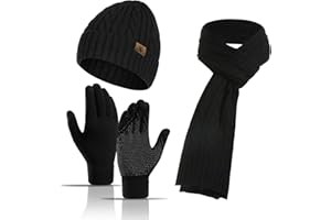 MEAJORE Hat Scarf Gloves Set for Women & Men 3 in 1 Winter Beanie Hat Neck Warm Scarf Touch Screen Gloves Knit Set