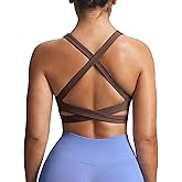 Aoxjox Women's Workout Sports Bras Square Neck Emma Longline Cross Back High Impact Fitness Training Gym Yoga Crop Tank