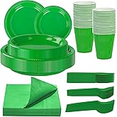 MirthMood 350pcs Green Plastic Plates, green Plates Set, Including Green Disposable Plates and Napkins, Plastic Cutlery and 12OZ Cups, Serve 50 Guests for Party & Wedding