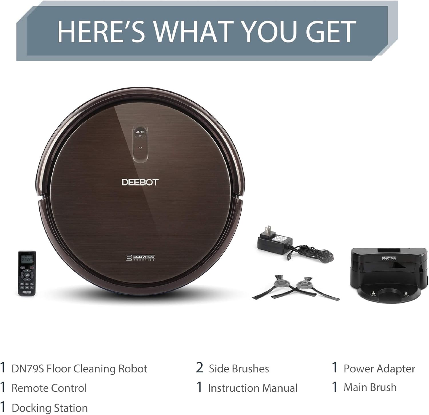 Ecovacs DEEBOT N79S Robotic Vacuum Cleaner with Max Power Suction, Upto 110 Min Runtime, Hard Floors and Carpets, Works with Alexa, App Controls, Self-Charging, Quiet -