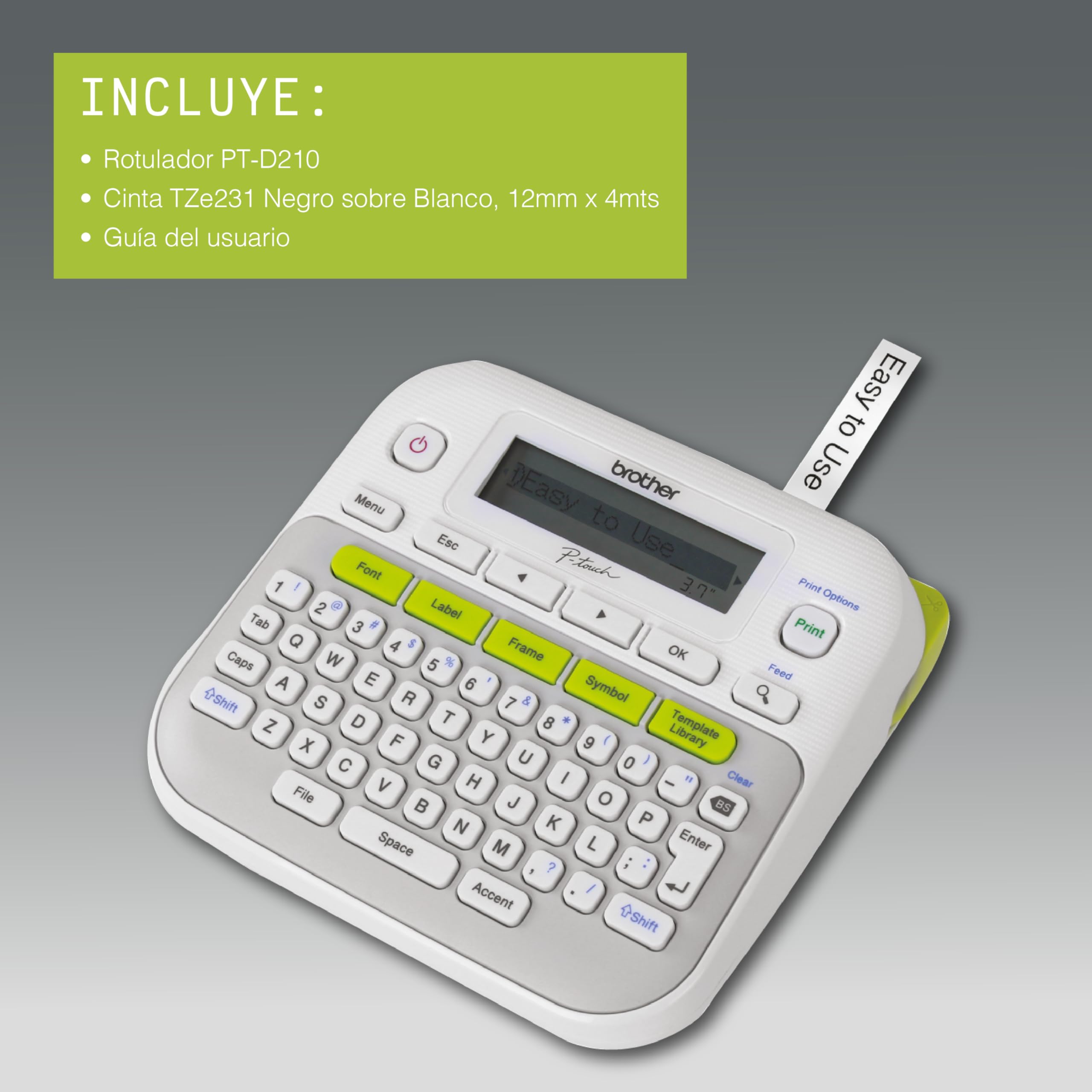 Brother P-touch, PTD210, Easy-to-Use Monochrome Label Maker, One-Touch Keys, Multiple Font Styles, 27 User-Friendly Templates, White