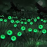 BeHiller Halloween Decorations Outdoor Solar Scary Eyeball Lights,2PACKS 12LED Green Eyeball Swaying Firefly Lights,Waterproof Solar Halloween Path Lights for Yard/Garden/Lawn/Party Decor