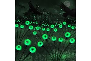 BeHiller Halloween Decorations Outdoor Solar Scary Eyeball Lights,2PACKS 12LED Green Eyeball Swaying Firefly Lights,Waterproof Solar Halloween Path Lights for Yard/Garden/Lawn/Party Decor