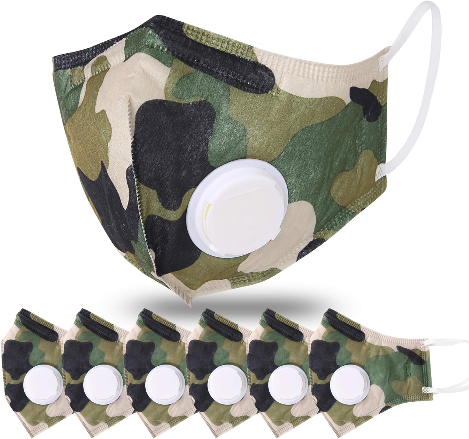 JayJay 6 Pack Dust Mouth Mask PM2.5 Non-Woven Fabric Filter Respirator with Valve,CAMOUFLAGEGREEN