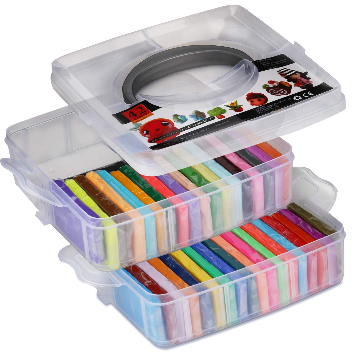 Polymer Clay Set - 42 Colors Modeling Fimo Clay Soft and Nontoxic DIY Oven Bake Clay Kit with Modeling Tools and Storage Box, Birthday for Kids (Multicolor)