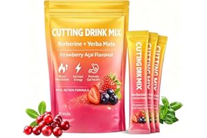 Cutting Drink Mix Berberine Yerba Mate,Energy Gut Metabolism Strawberry Açaí Flavor – 30 Servings