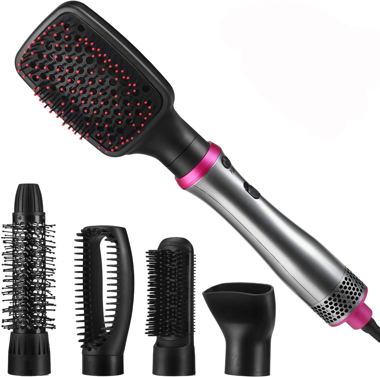 Hair Dryer Brush,ASOGO 5 In 1 Hot Air Brush Multifunctional One Step Hair Styler&Volumizer for Drying&Straightening&Curling&Styling Salon Negative Ion Hair Comb Blow Dryer Brush(Grey 110V USoutlet)